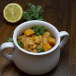 Moroccan Harira served in a white bowl