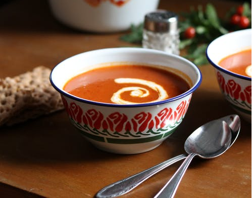 A bowl of tomato soup inspired by gluten-free dishes 