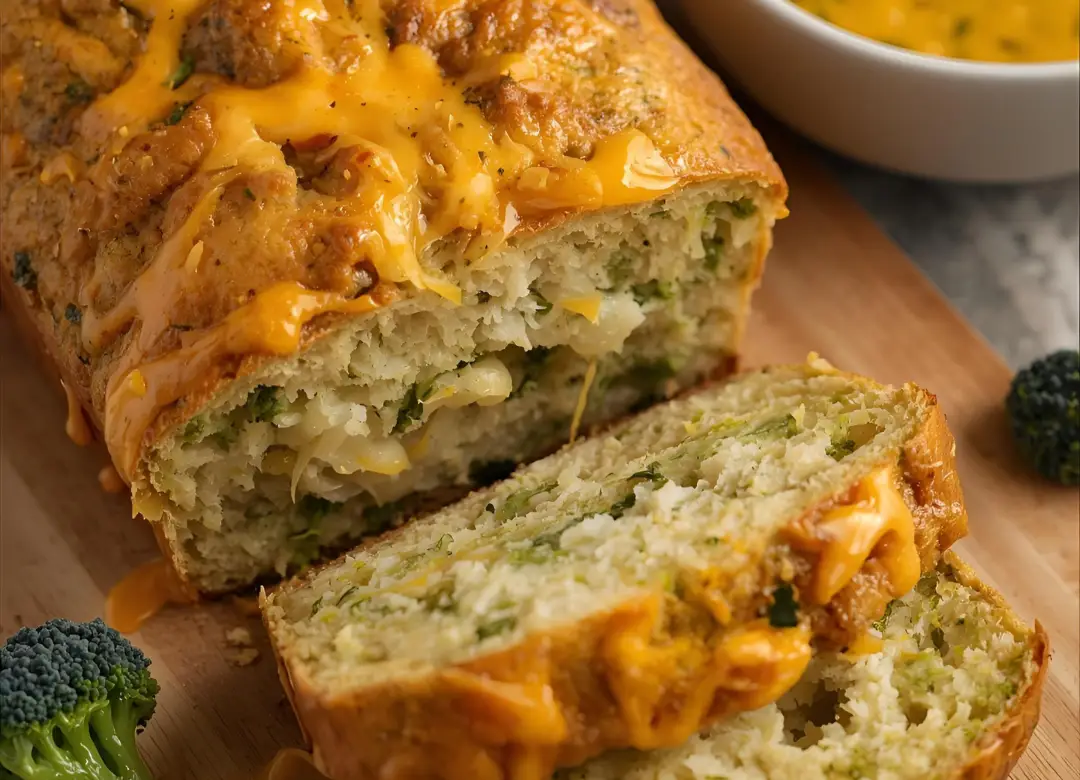 Cozy, savory, and magical broccoli cheddar bread served with a bowl of soup on the side
