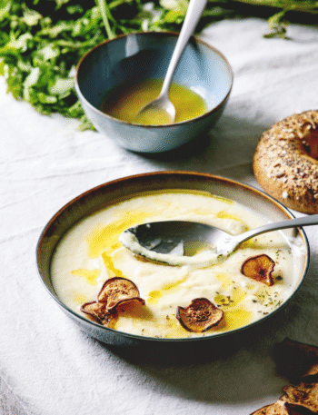 "Creamy parsnip and celery root bisque"