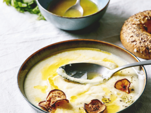 "Creamy parsnip and celery root bisque"