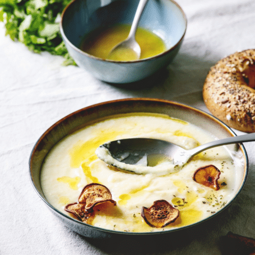 "Creamy parsnip and celery root bisque"