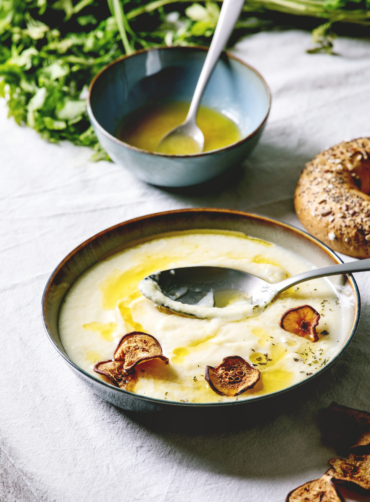 "Creamy parsnip and celery root bisque"