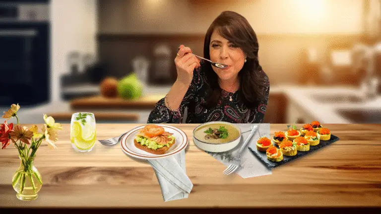 Ahlam photo in the kitchen tasting the food